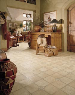 stone-look vinyl tile flooring in entryway of home